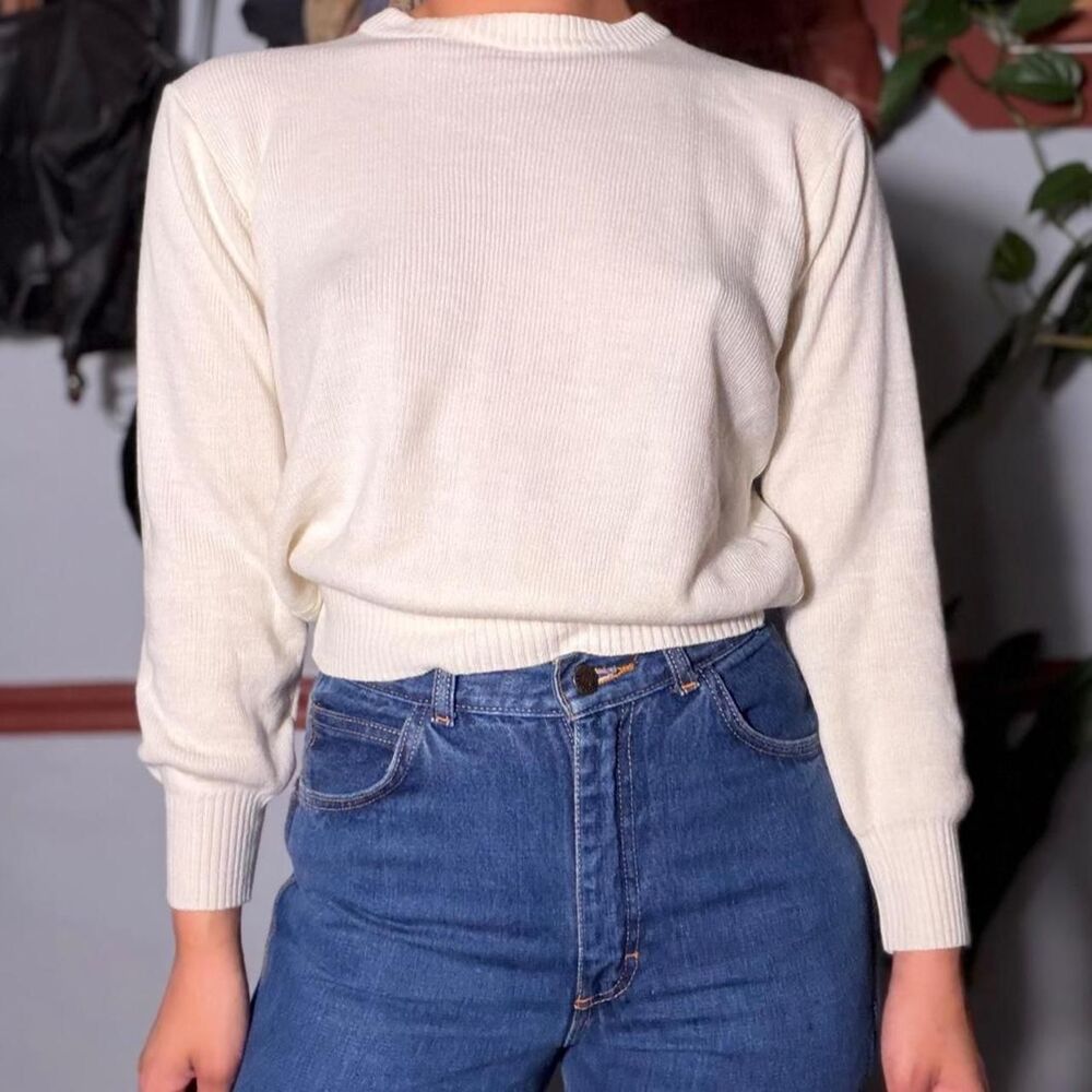 Sears Women's Cream and White Jumper